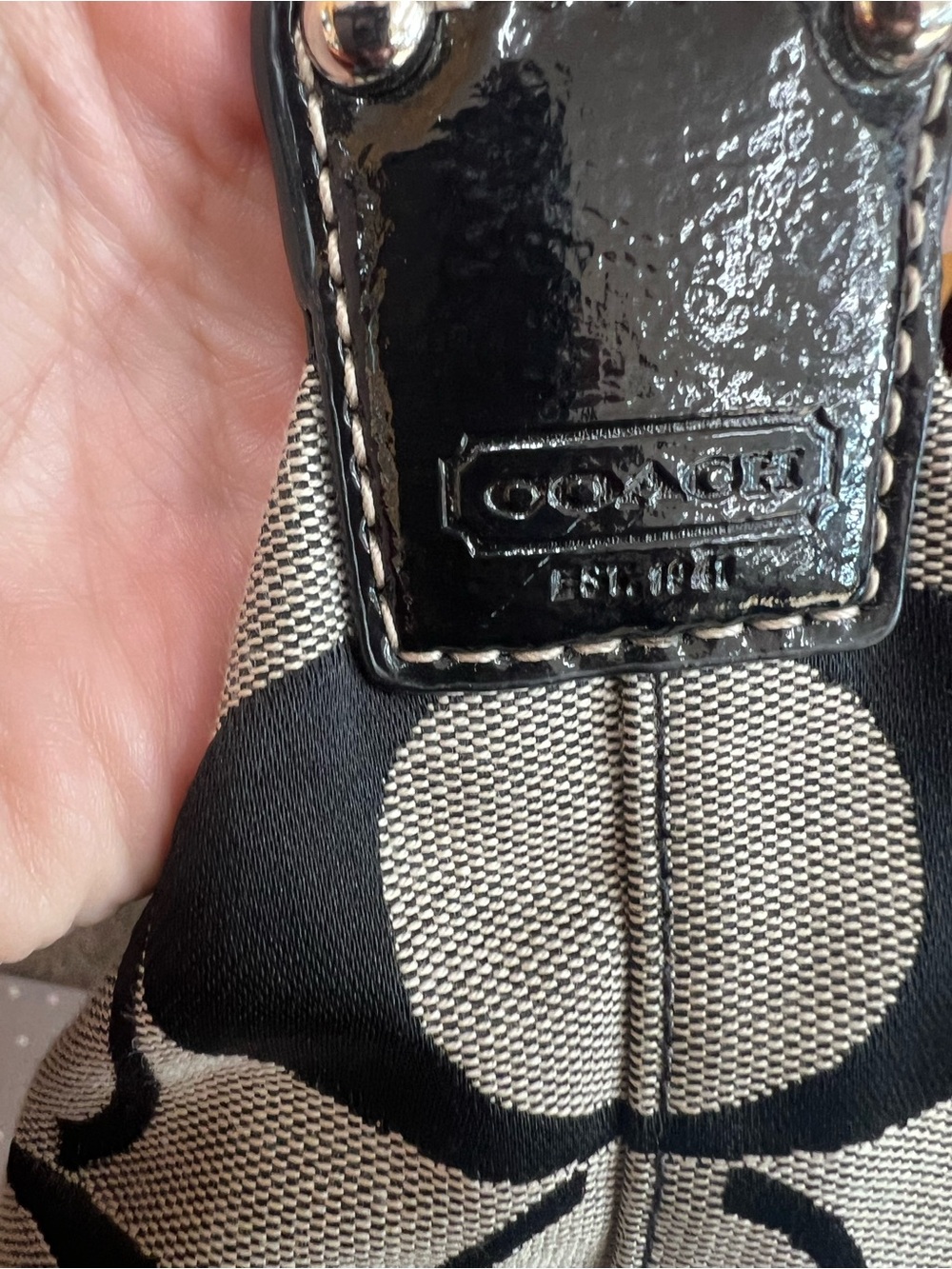 Coach Black and Beige Signature Shoulder Bag